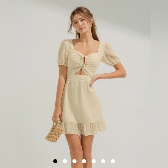 NEW! AIR SPACE Floral Hollow Fishtail Mini Dress (Yellow) - Picture 2 of 9